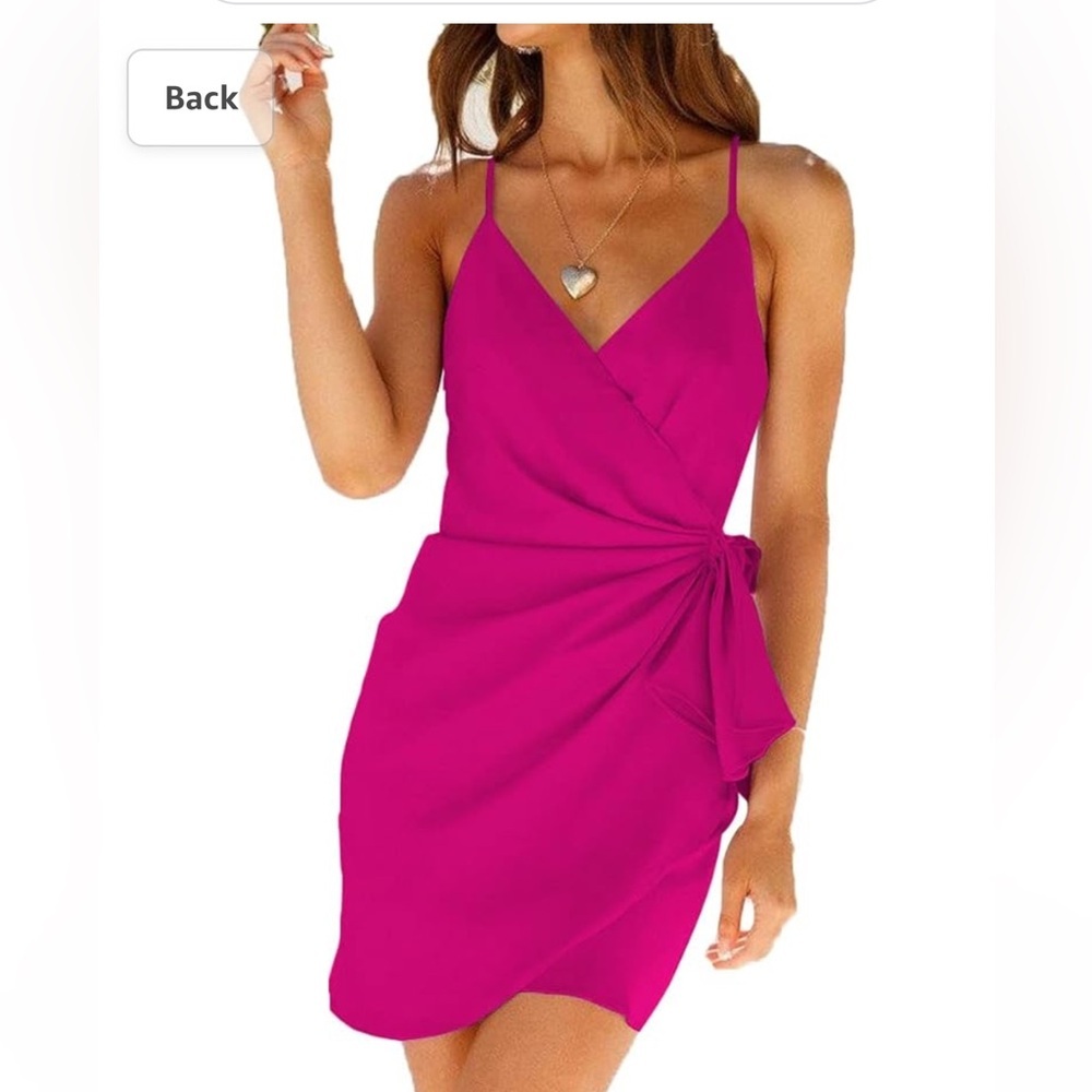 Women's Wrap V Neck Self Tie Ruched Sleeveless Spaghetti‎ Strap Satin Mini Dress